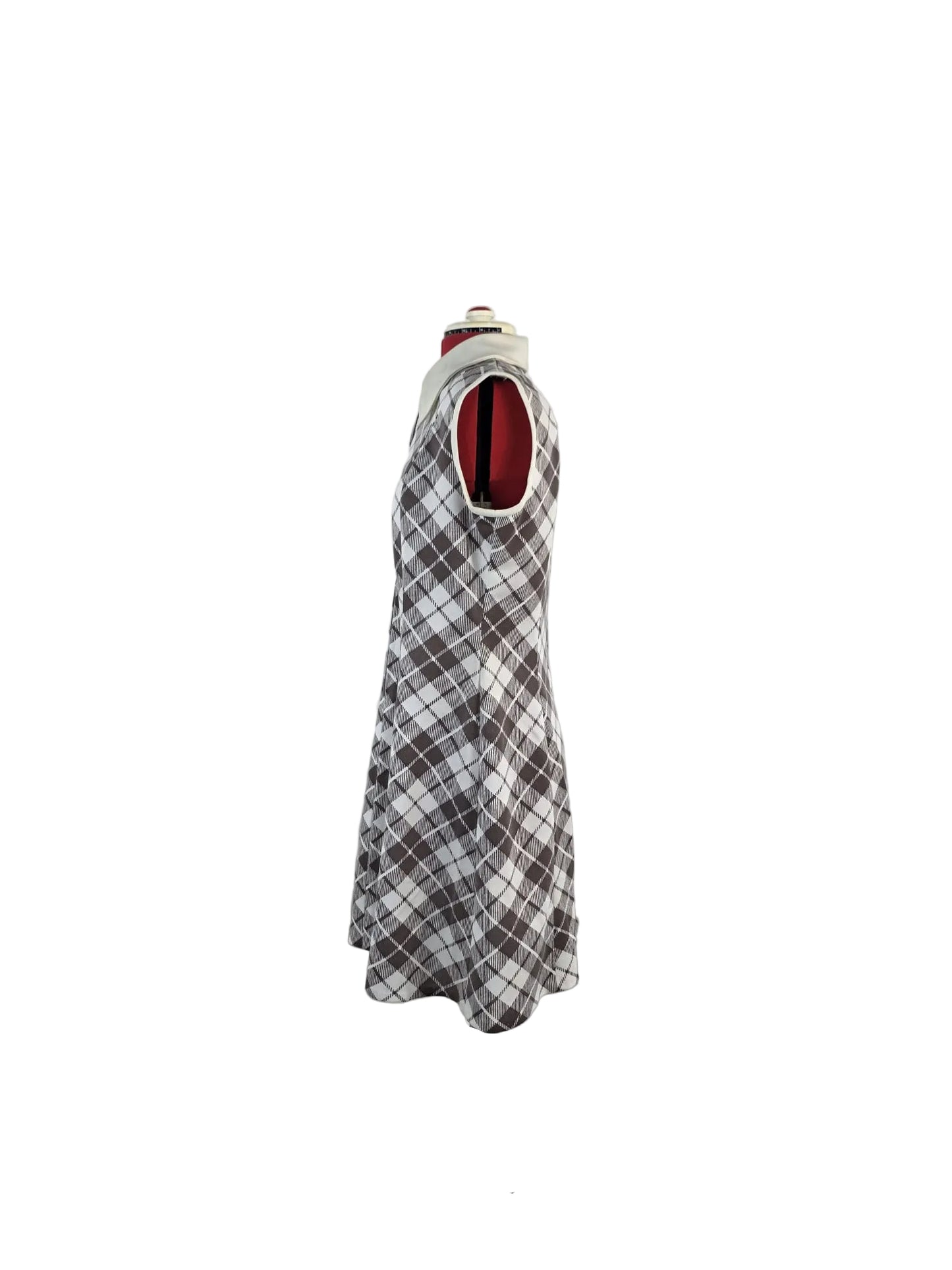 1960s Vintage Mod-Inspired Check Midi Dress with Oversized Collar