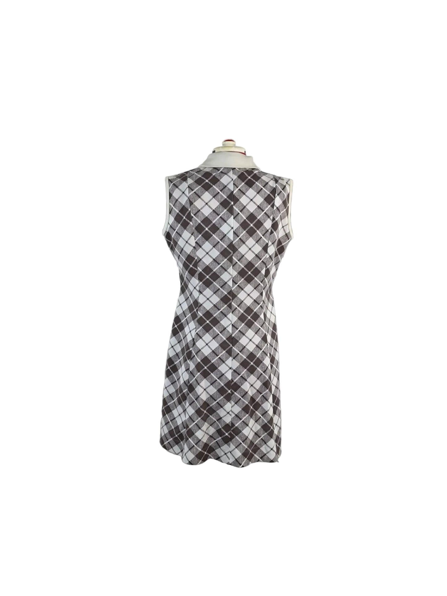 1960s Vintage Mod-Inspired Check Midi Dress with Oversized Collar