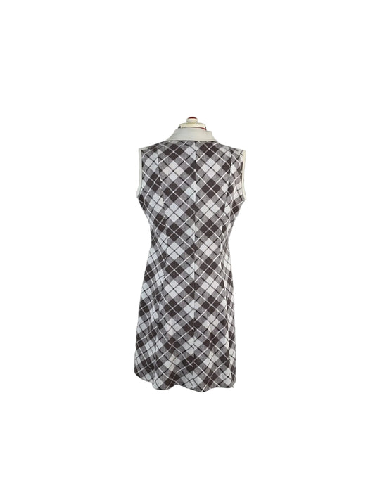 1960s Vintage Mod-Inspired Check Midi Dress with Oversized Collar