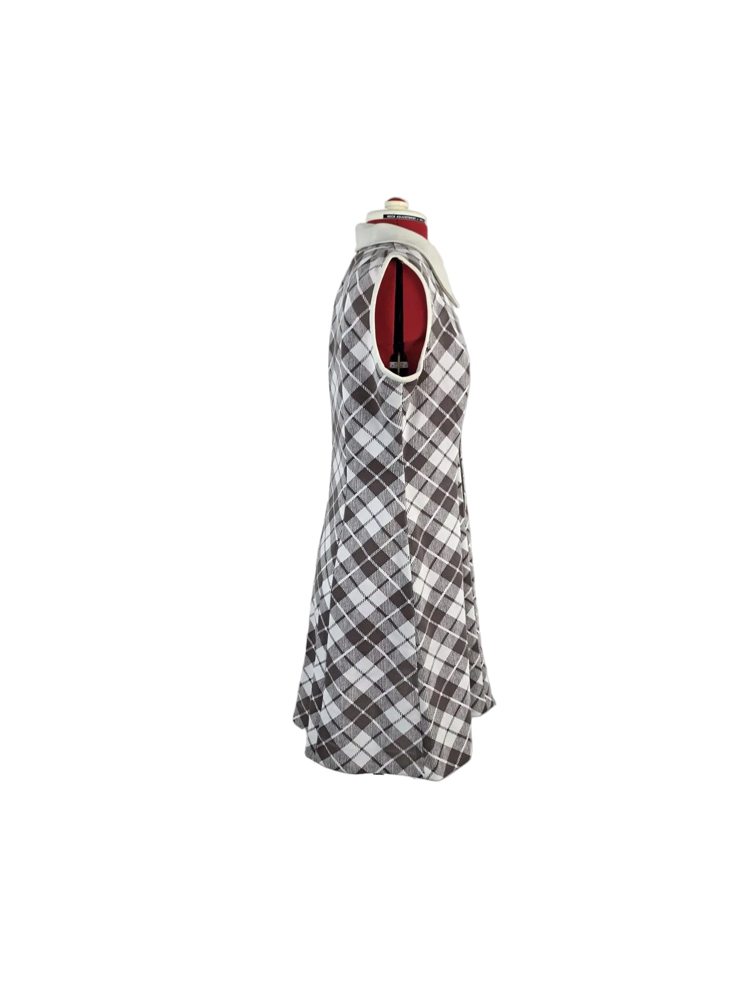 1960s Vintage Mod-Inspired Check Midi Dress with Oversized Collar
