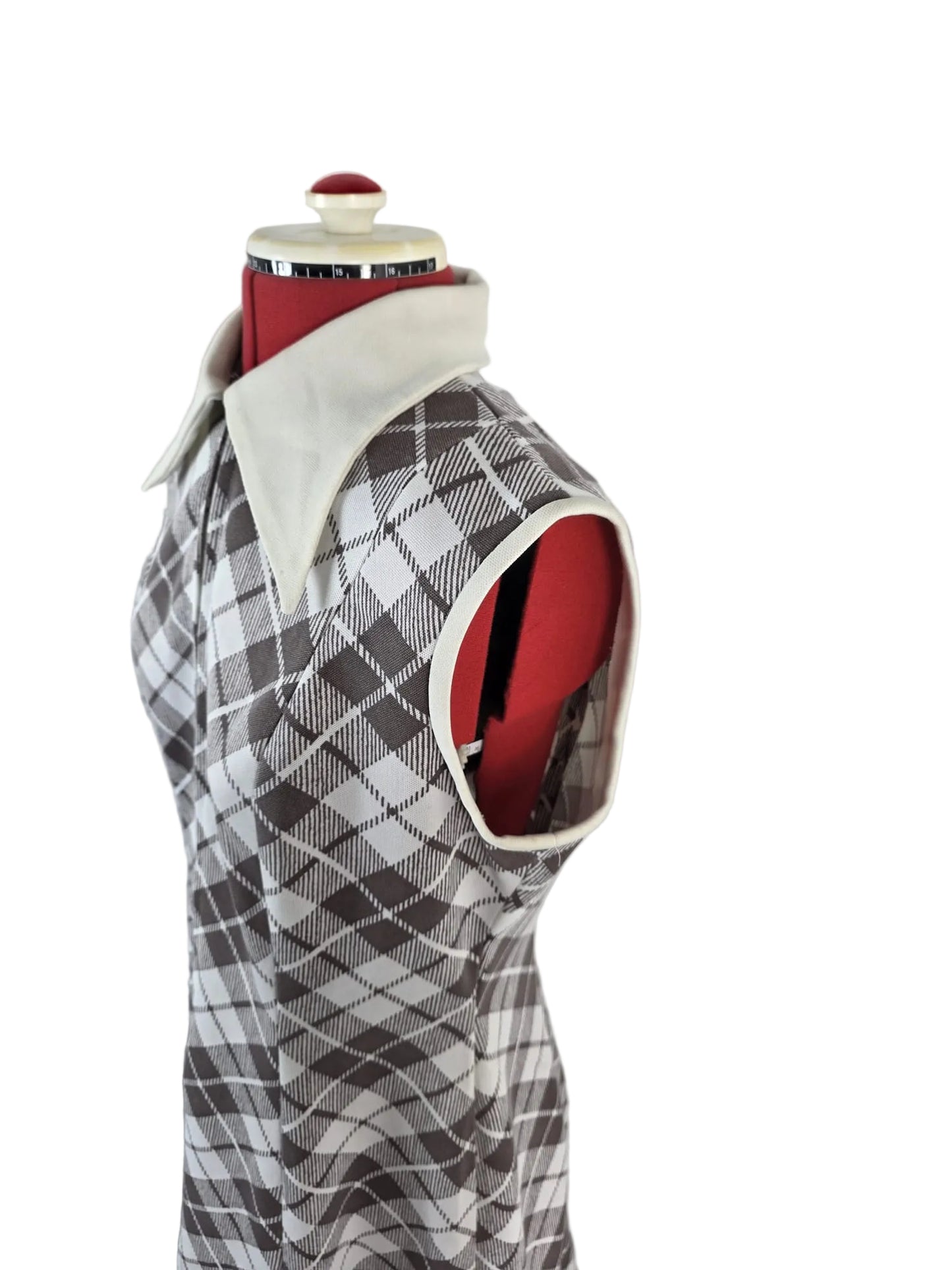 1960s Vintage Mod-Inspired Check Midi Dress with Oversized Collar