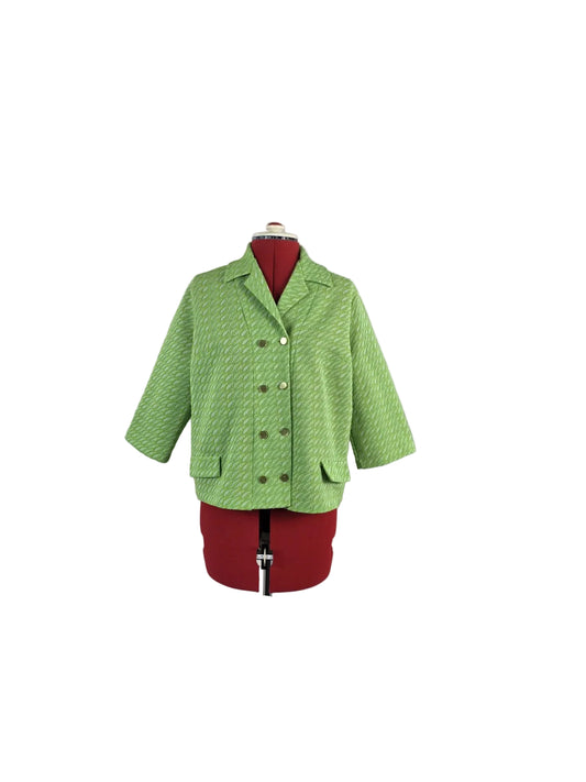 1960s Vintage Textured Mod Ladies Jacket in Lime Jacquard Knit