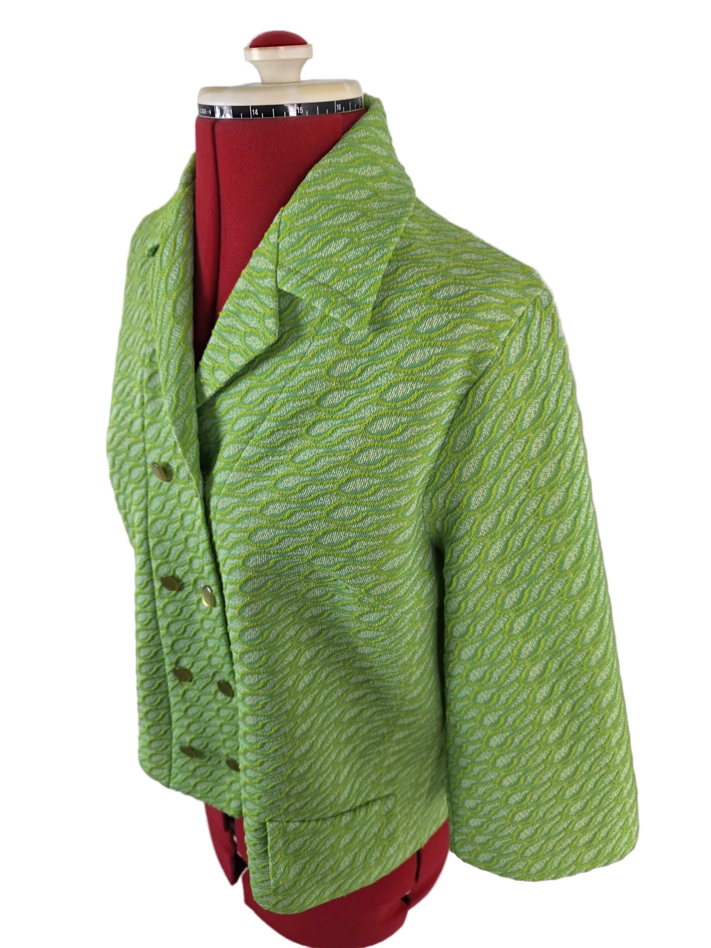 1960s Vintage Textured Mod Ladies Jacket in Lime Jacquard Knit