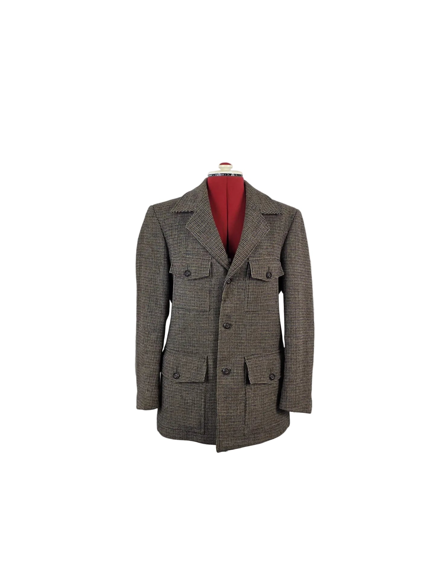 1970s Vintage St Michael Wool Safari Jacket in Brown Micro Check