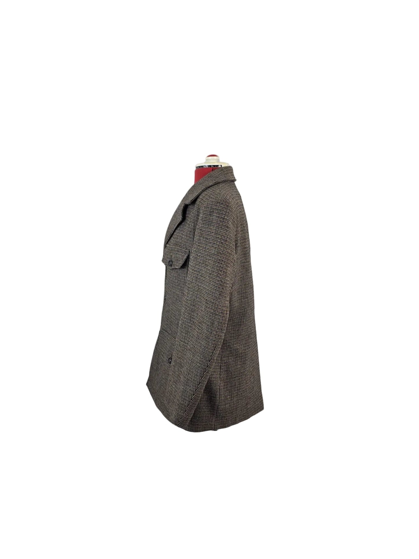 1970s Vintage St Michael Wool Safari Jacket in Brown Micro Check