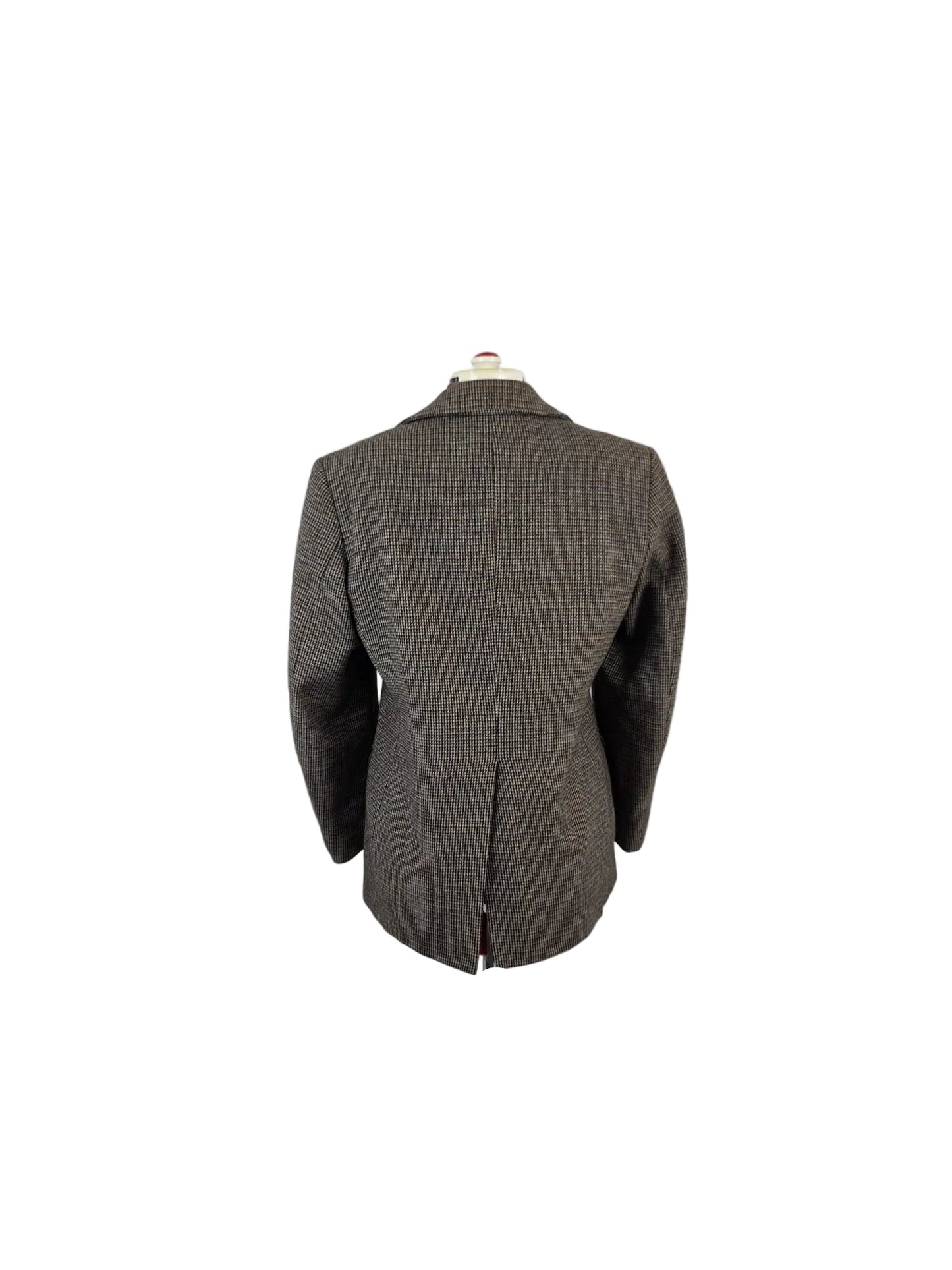 1970s Vintage St Michael Wool Safari Jacket in Brown Micro Check