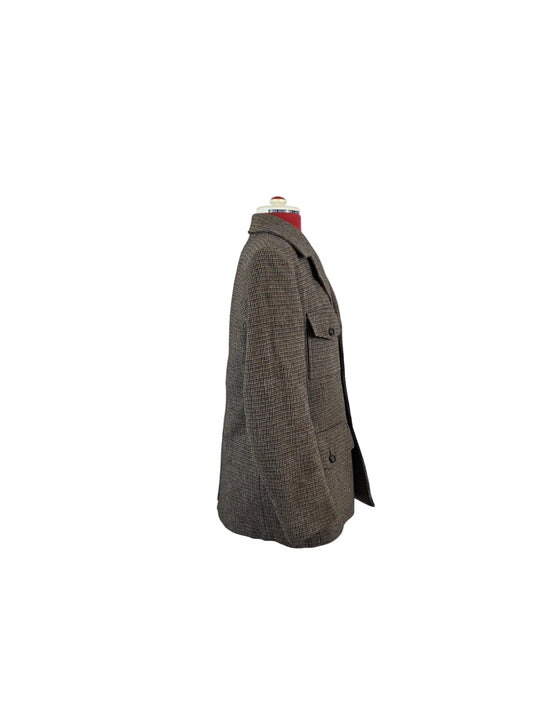1970s Vintage St Michael Wool Safari Jacket in Brown Micro Check