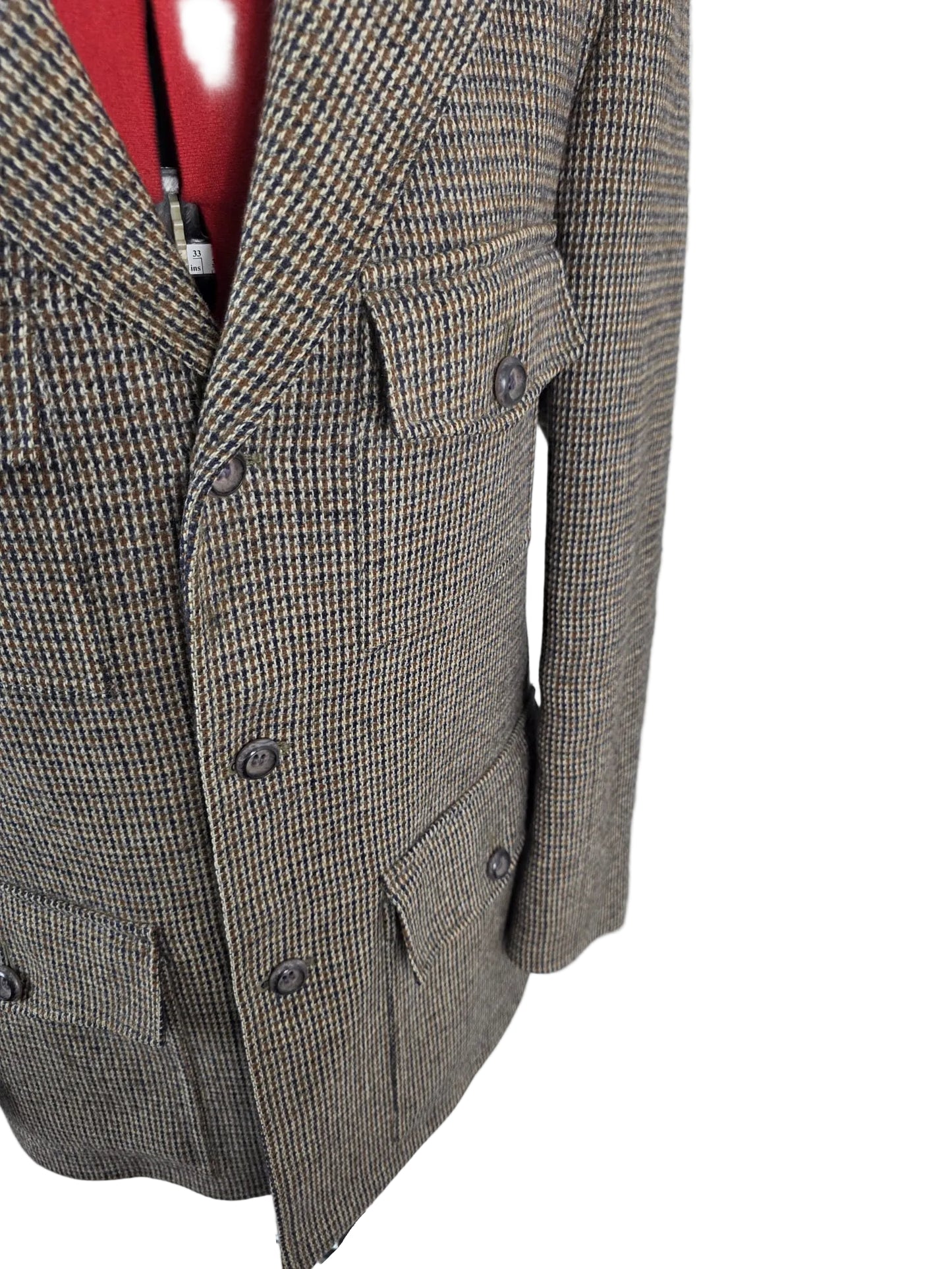 1970s Vintage St Michael Wool Safari Jacket in Brown Micro Check