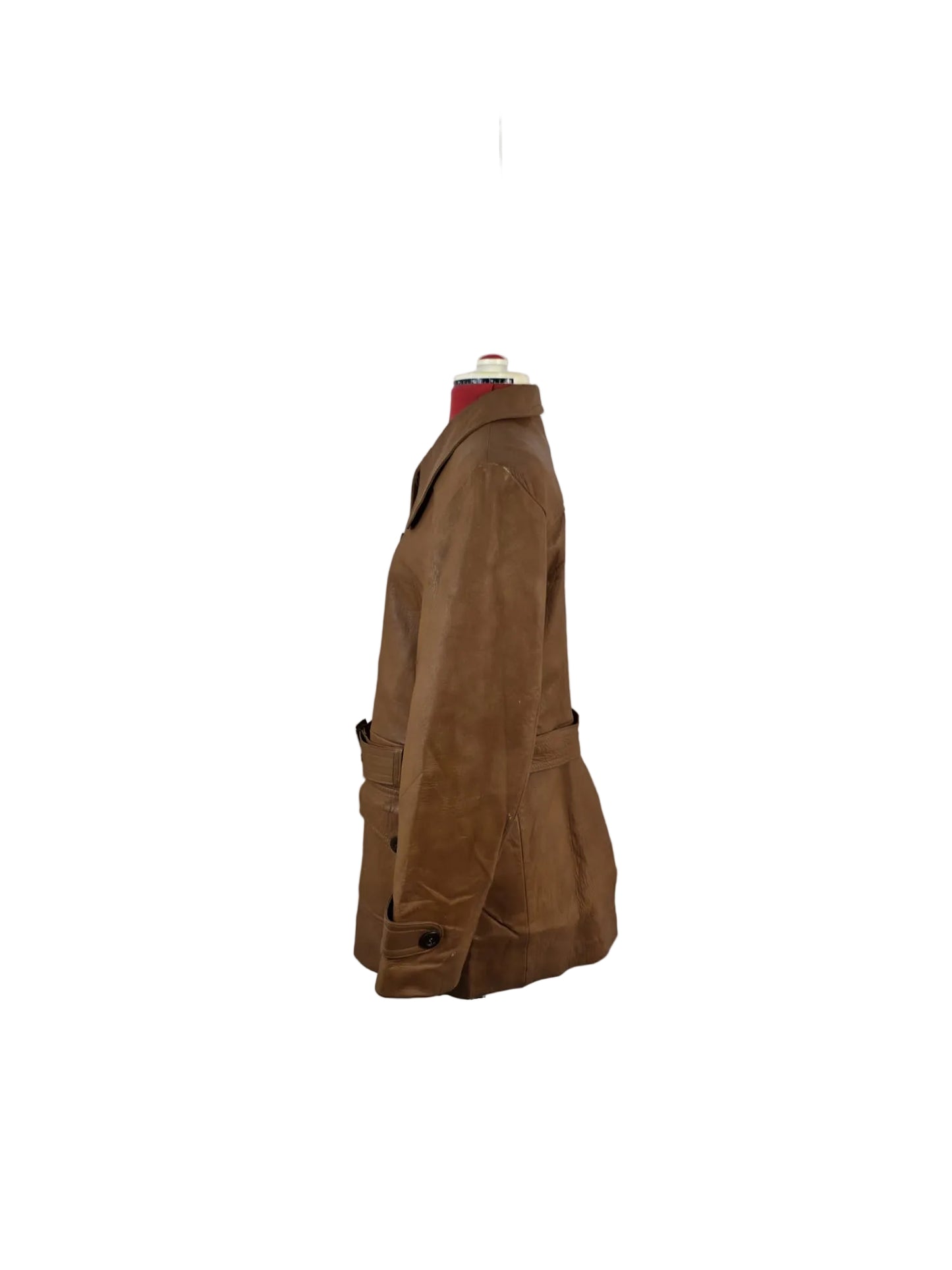 1970s Vintage John Collier Tan Leather Belted Coat Jacket