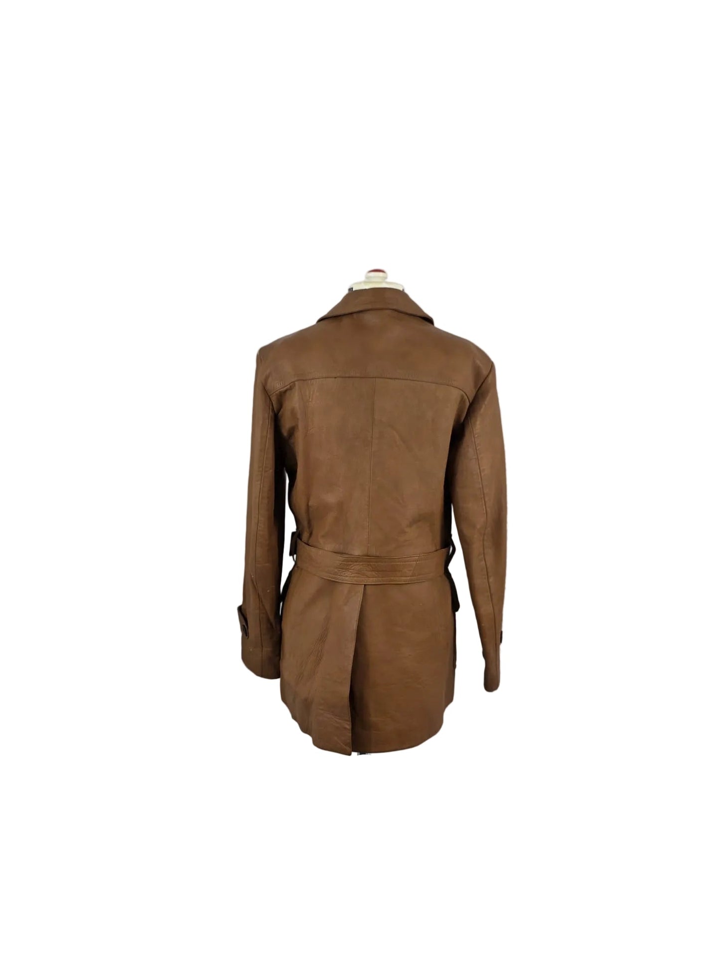 1970s Vintage John Collier Tan Leather Belted Coat Jacket