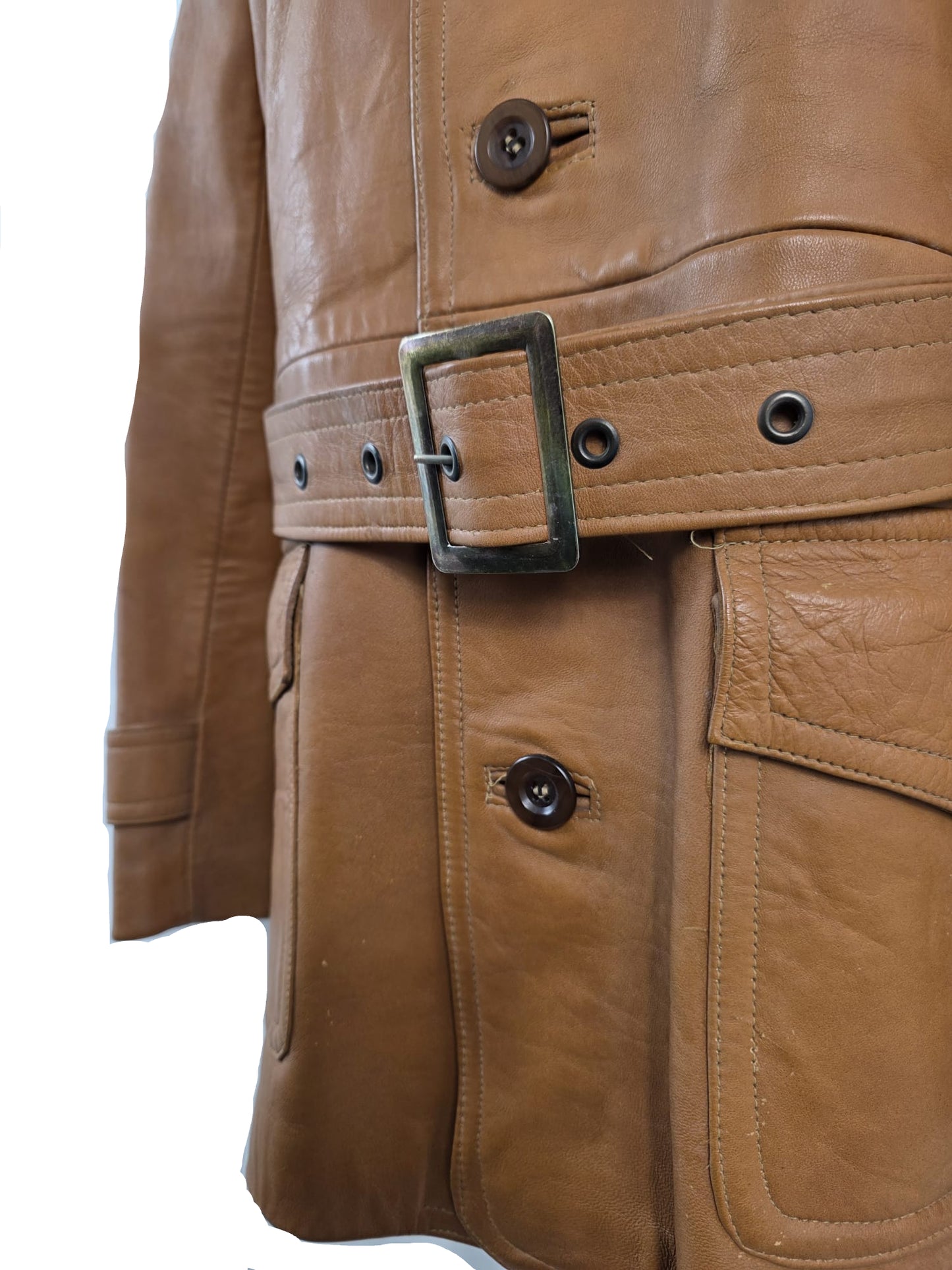 1970s Vintage John Collier Tan Leather Belted Coat Jacket