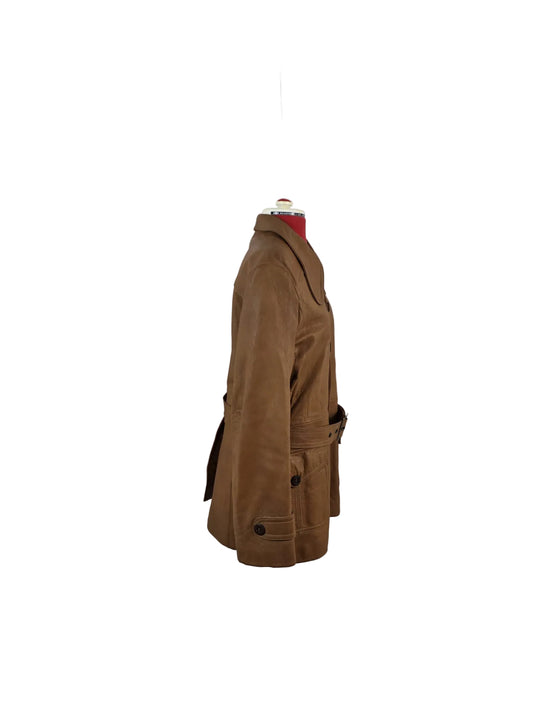 1970s Vintage John Collier Tan Leather Belted Coat Jacket