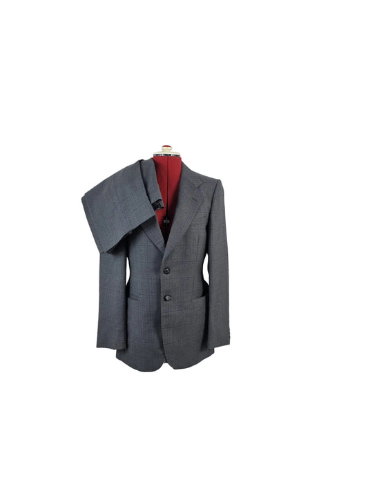 Vintage 1980s Dunn & Co Great Britain Blue Windowpane Two Piece Suit