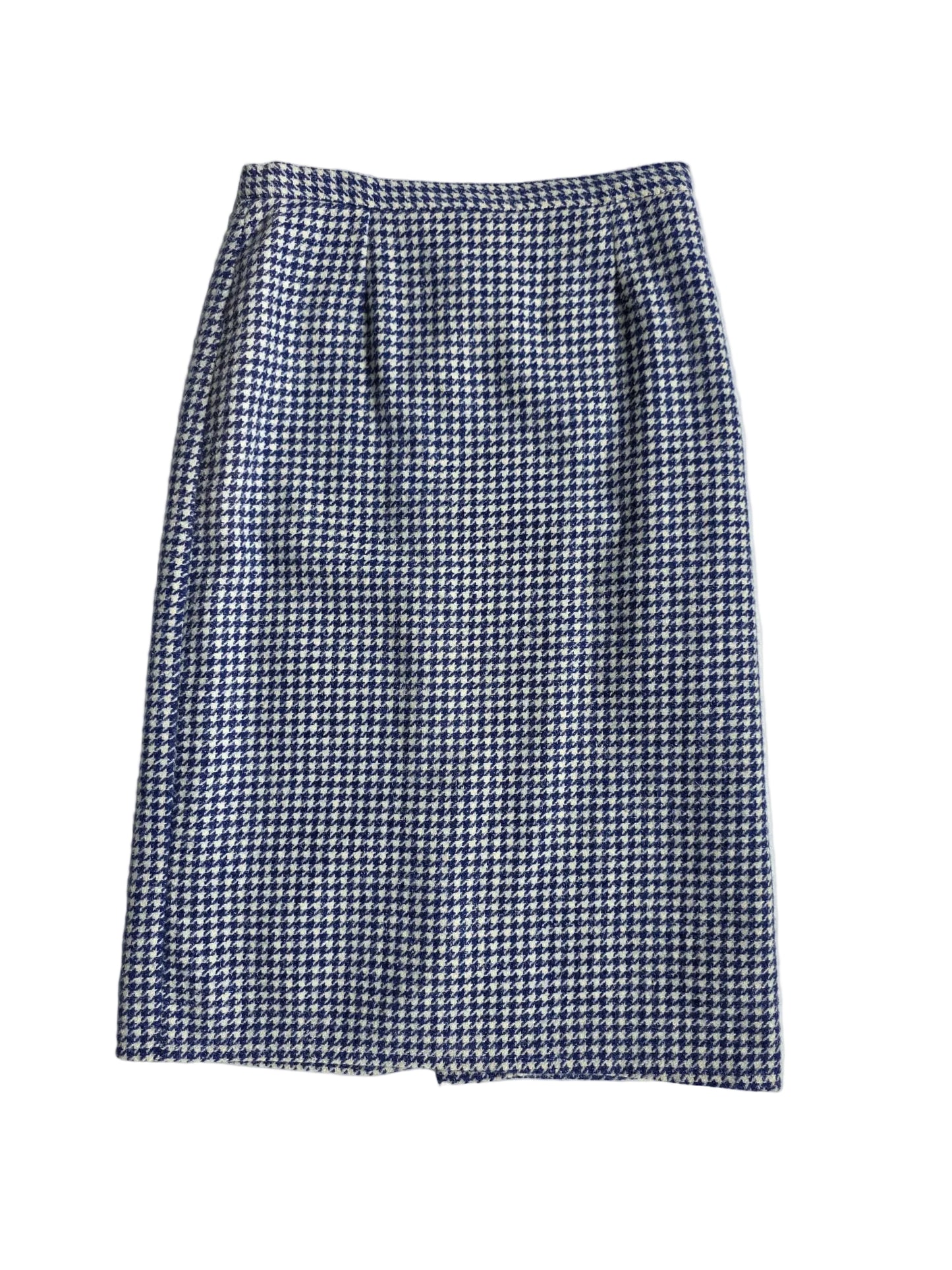 1980s Blue White Houndstooth Pencil Skirt