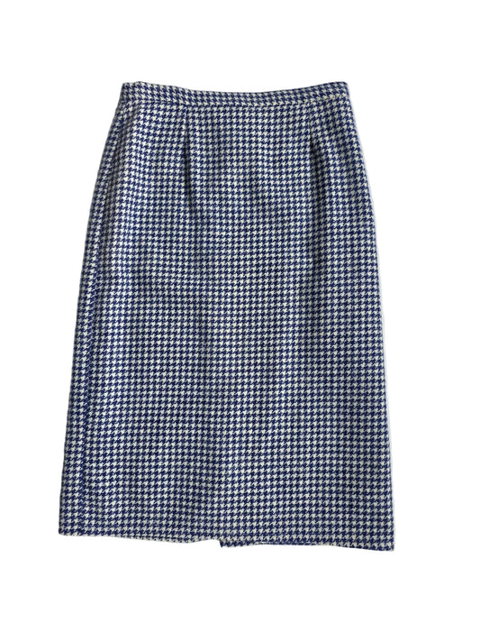 1980s Blue White Houndstooth Pencil Skirt