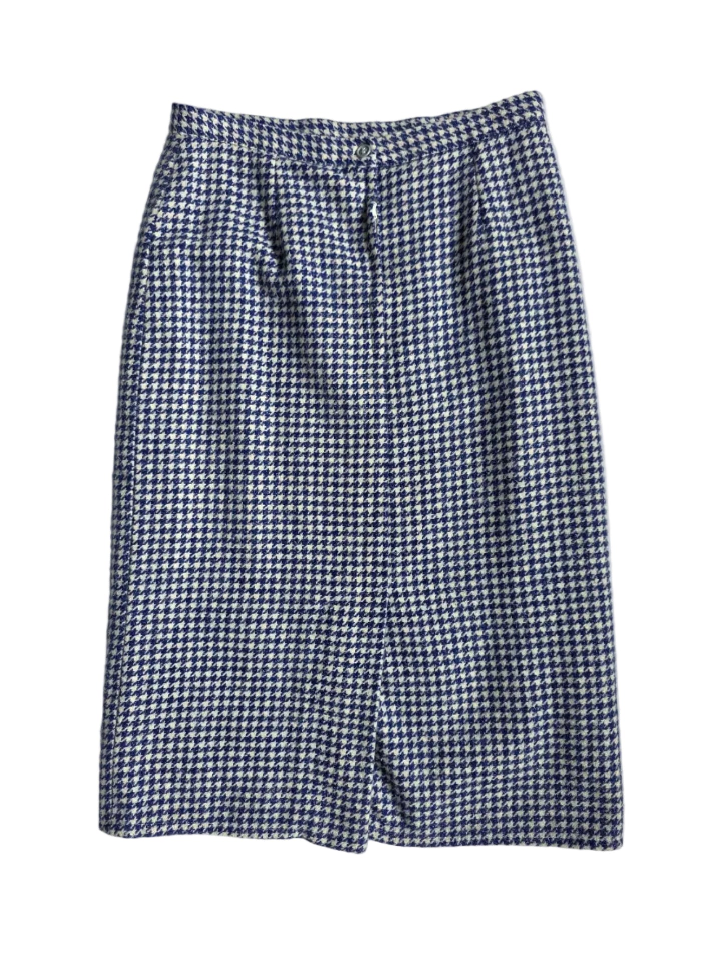 1980s Blue White Houndstooth Pencil Skirt