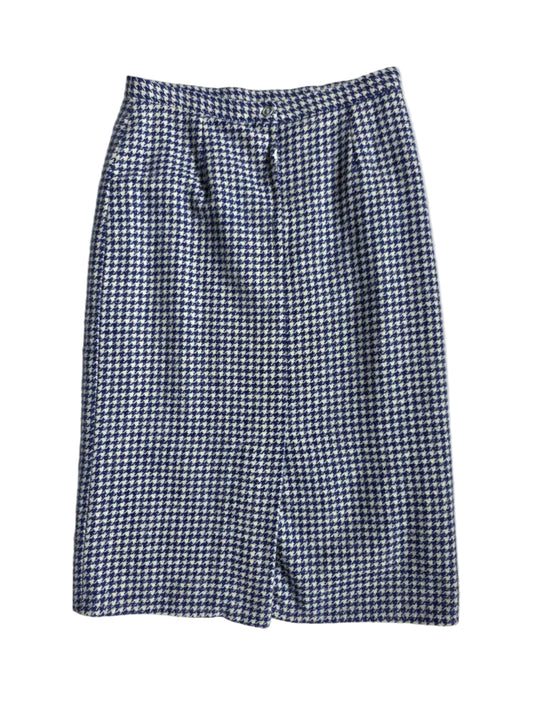 1980s Blue White Houndstooth Pencil Skirt