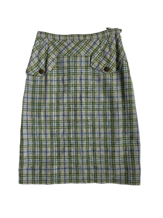 Vintage 1970s Plaid Wool Blend Skirt Waltex Collezioni
