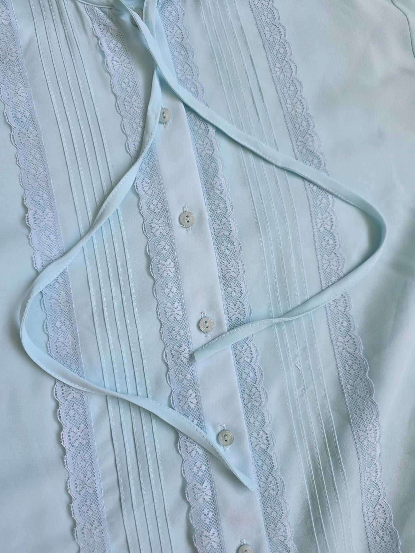 1980s St Michael Powder Blue Lace Trim Blouse