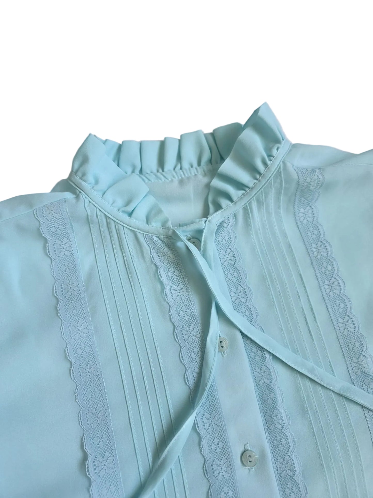 1980s St Michael Powder Blue Lace Trim Blouse