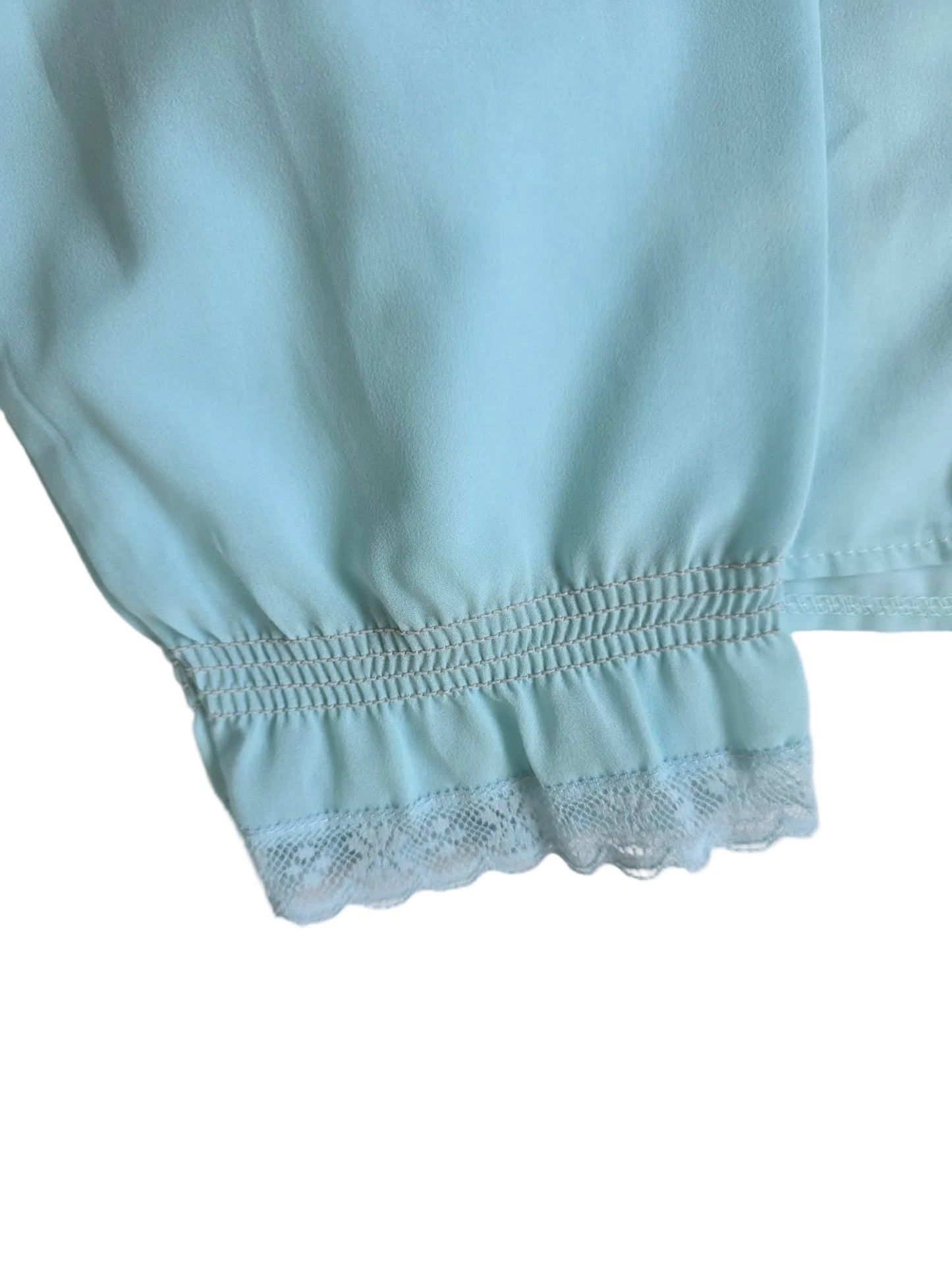 1980s St Michael Powder Blue Lace Trim Blouse