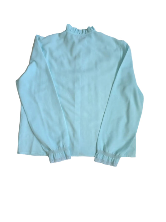 1980s St Michael Powder Blue Lace Trim Blouse