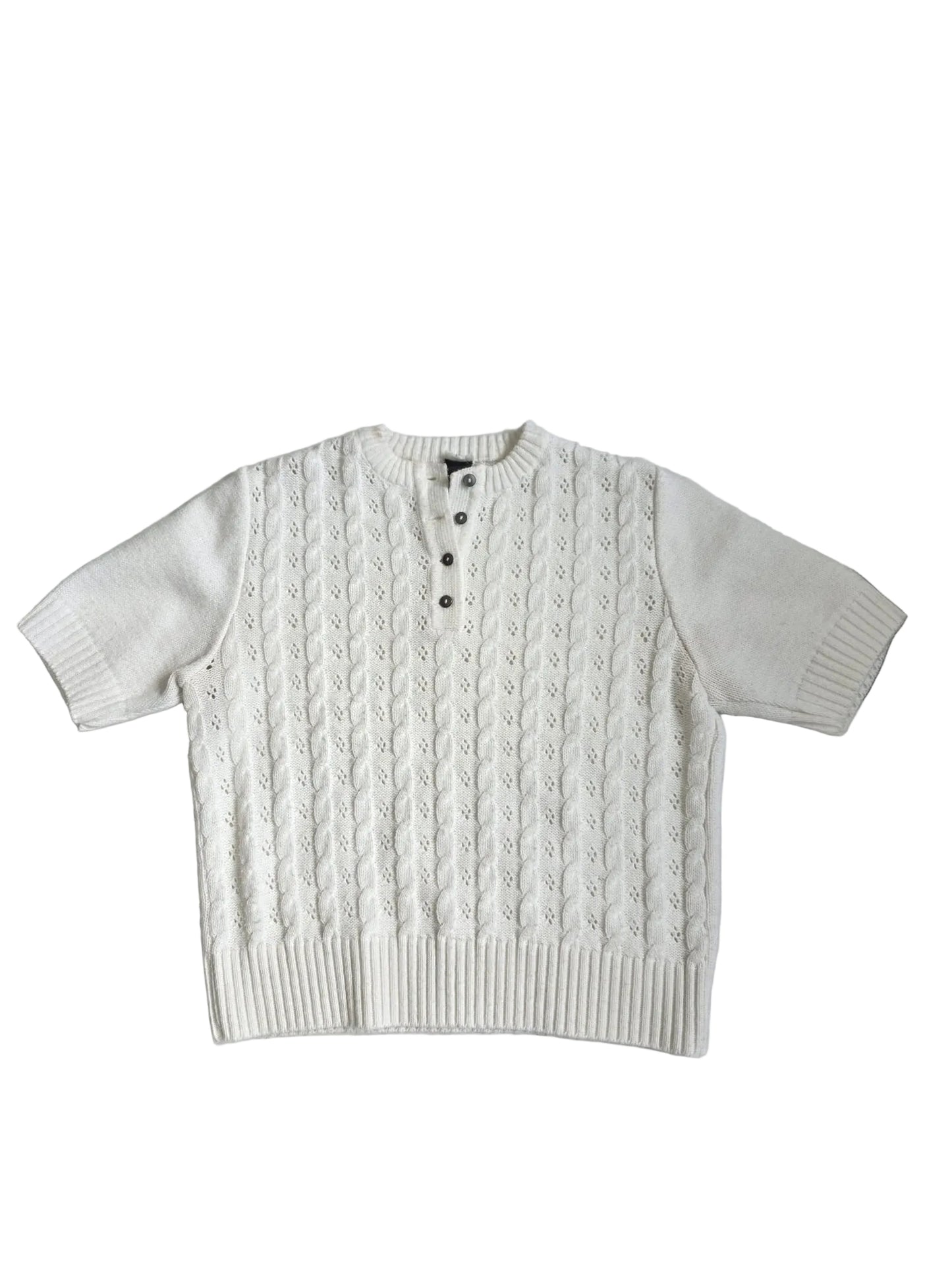 Late 1980s–Early 1990s Cream Cable Knit Short Sleeve Sweater