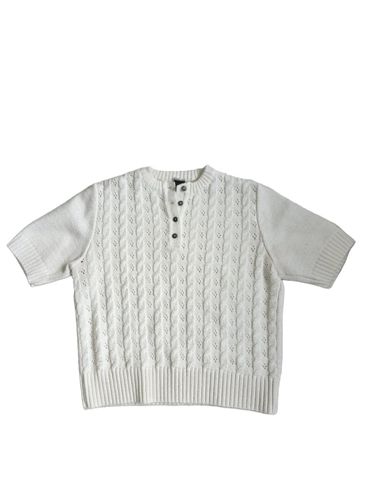 Late 1980s–Early 1990s Cream Cable Knit Short Sleeve Sweater