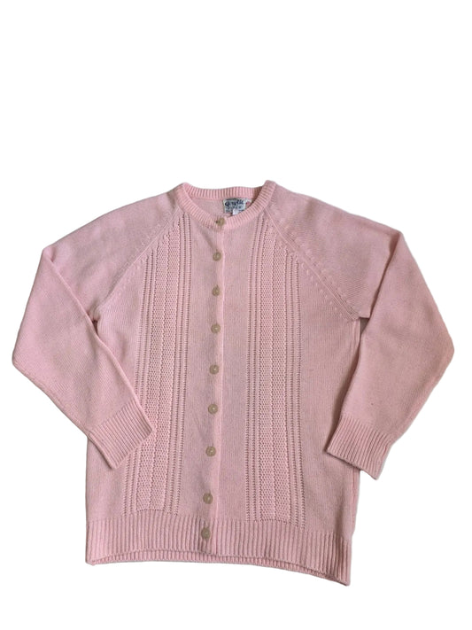 1980s Korean Pastel Pink Textured Knit Cardigan