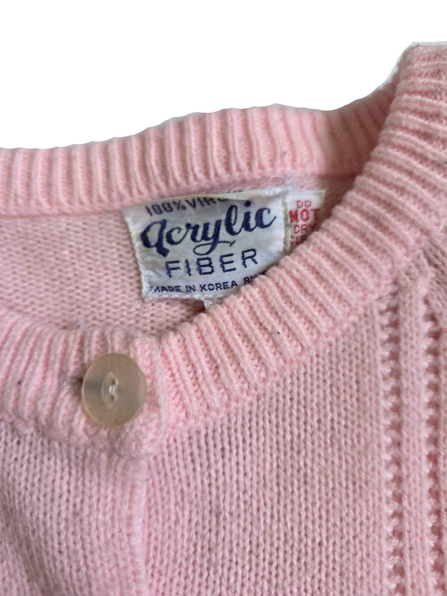 1980s Korean Pastel Pink Textured Knit Cardigan