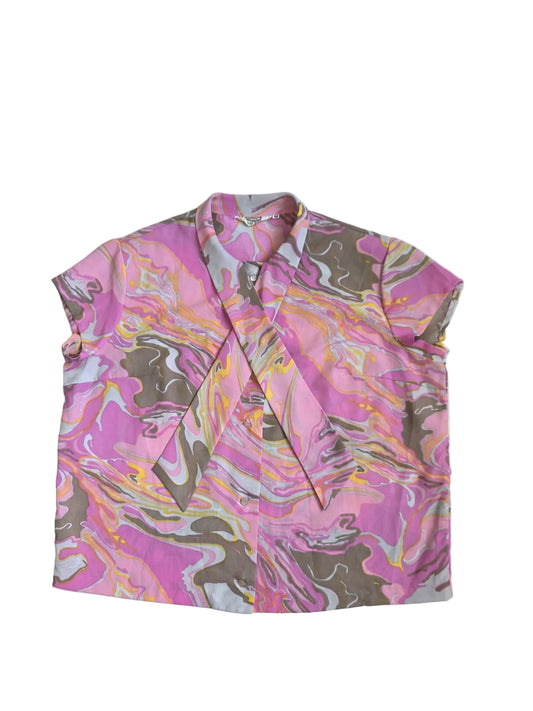 1970s Vintage Psychedelic Pussy Bow Secretary Blouse Teijin Tetoron
