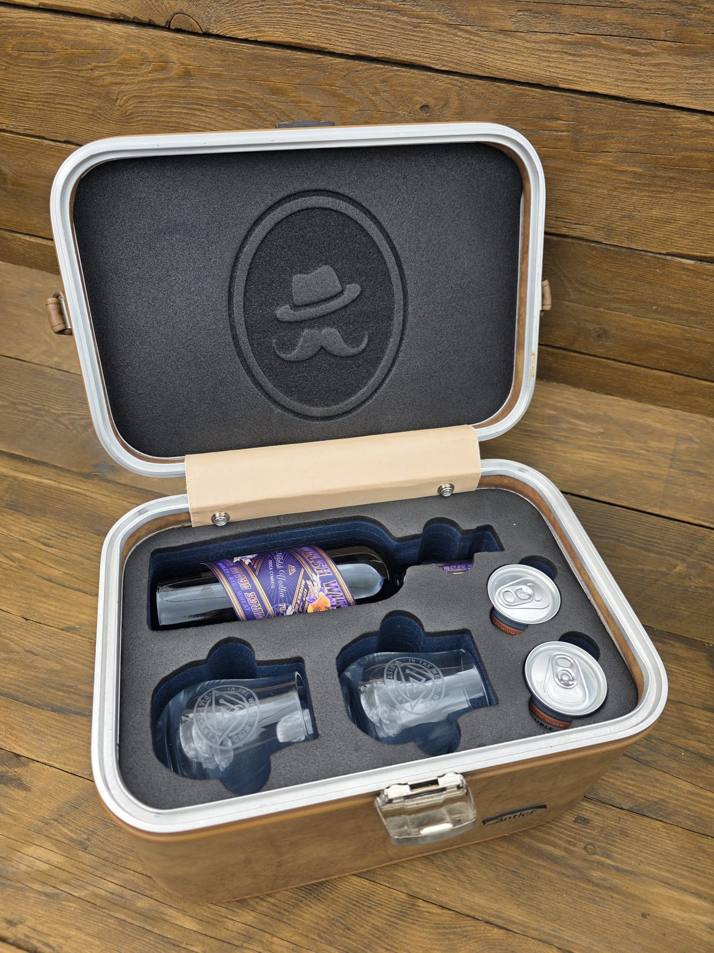 The Antler Tan Vodka Case, Blue Insert  - The Founder's Collection