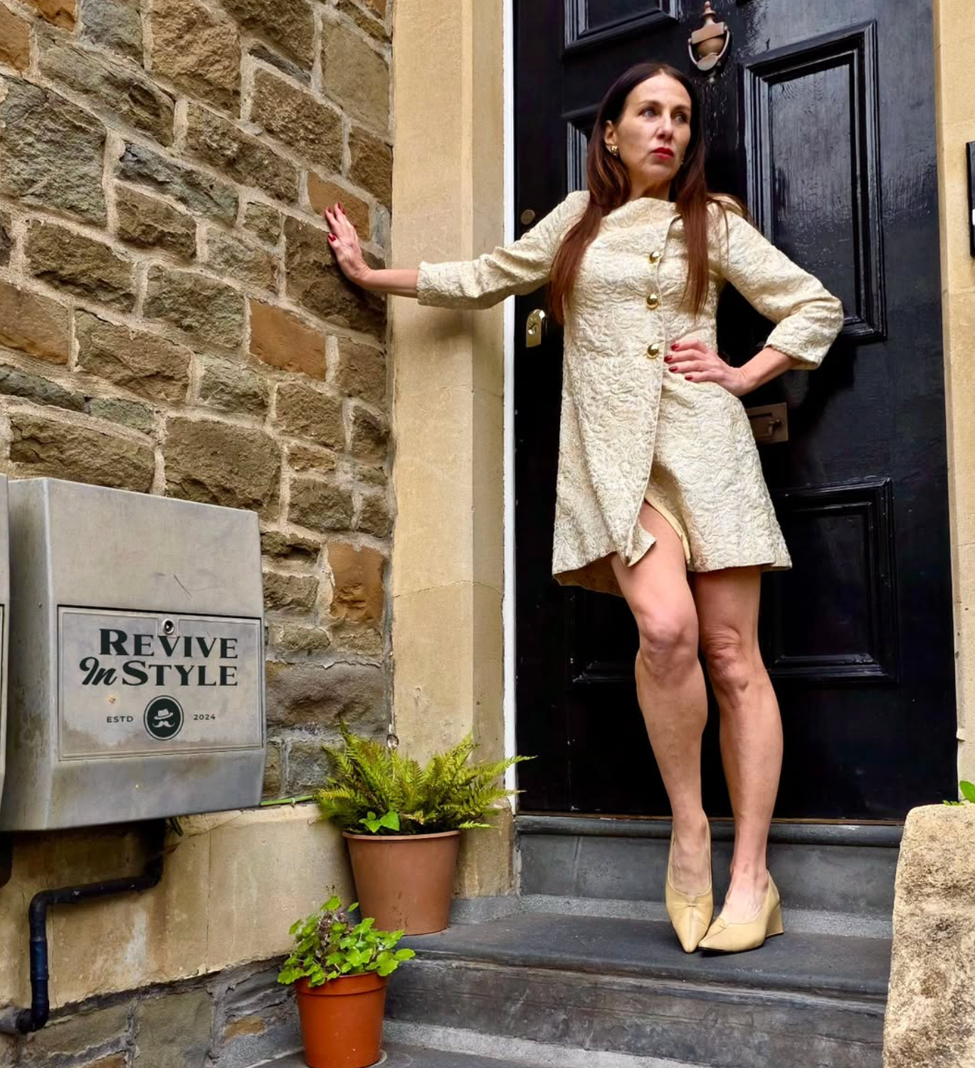Late 1960s Gold Brocade Mini Coat Dress