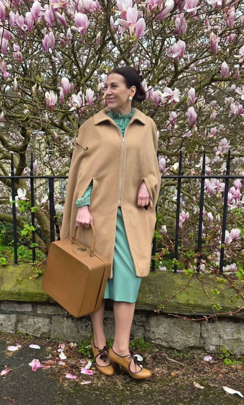 1970s Vintage Peggy French Couture Mint Chiffon Midi Dress