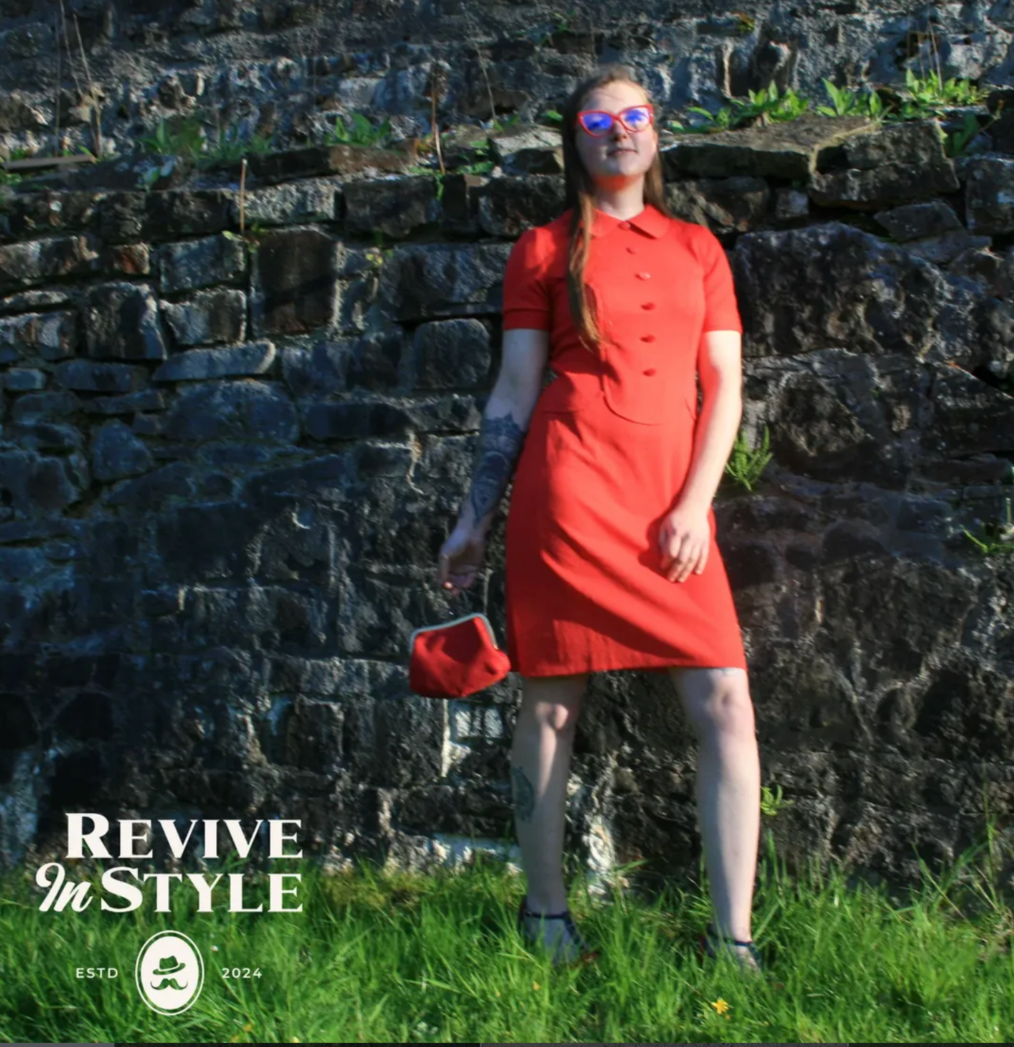 Late 1960s Handmade Red Crimplene Dress