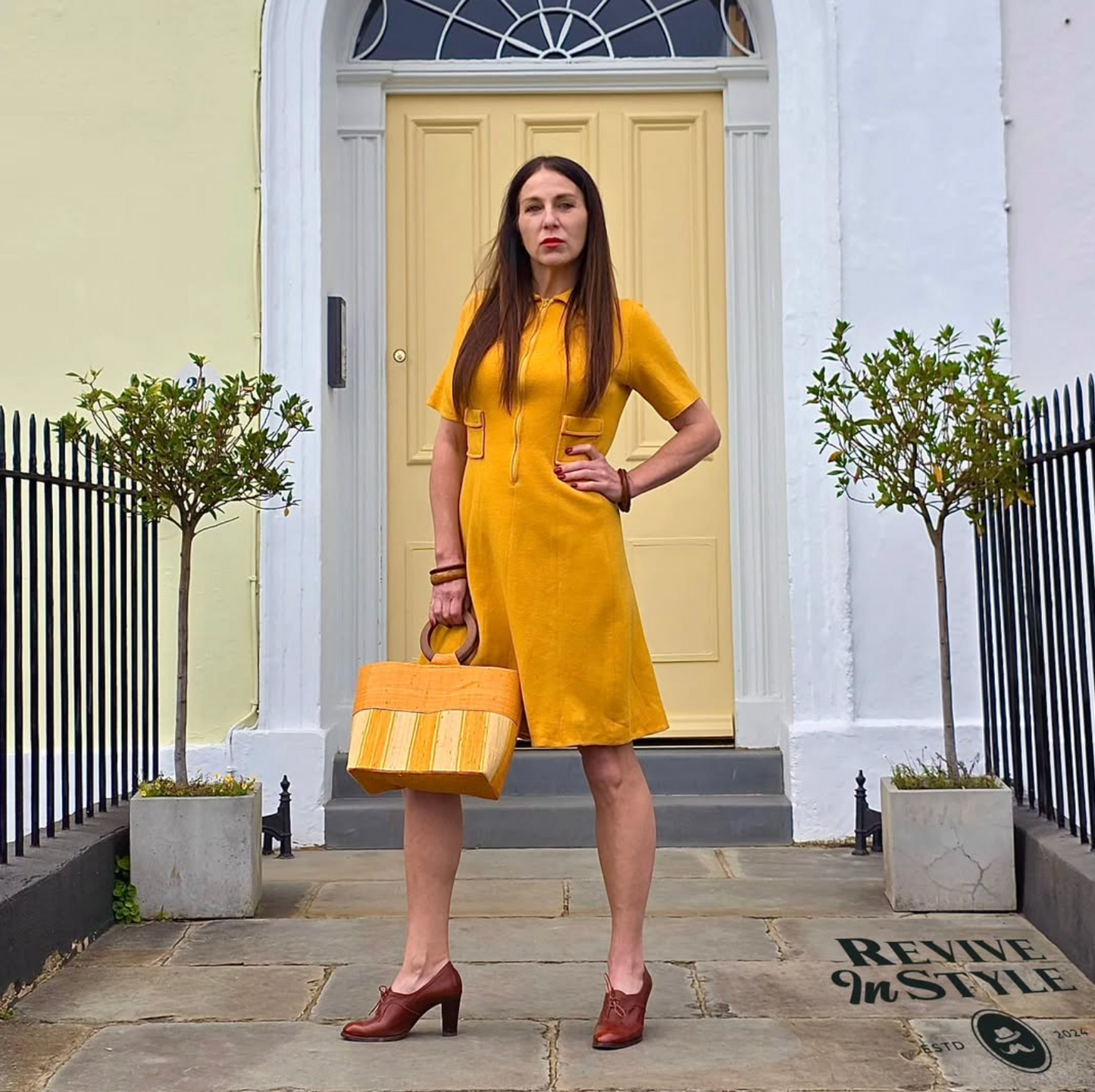 Vintage 1960s Mustard Yellow Zip-Front Dress