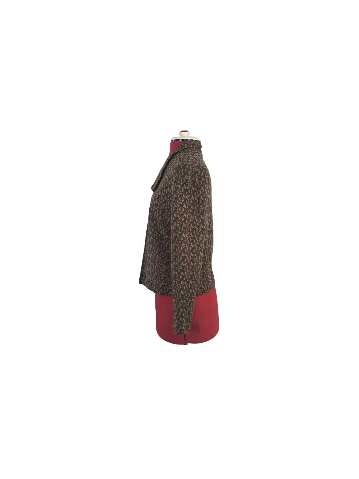 1960s/70s Vintage Brocade Tailored Blazer Olive & Burgundy Pattern